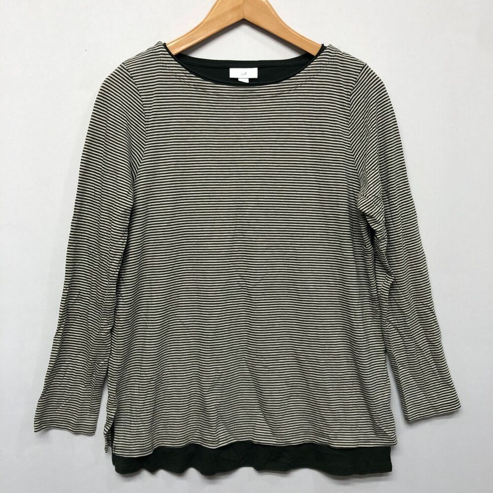 J Jill Women Long Sleeve Tee T-Shirt Top Size Medium Stripes B325 -23